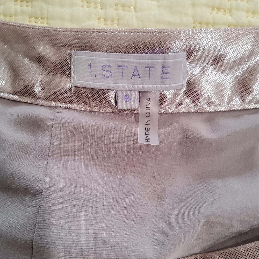 1.State Silver Metallic Accordion Plezted Midi Skirt Size 6